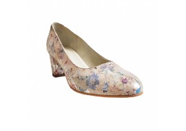 Pantofi eleganti dama, bej, model floral, din piele naturala box, toc 6 cm - NA76BEJ2